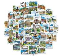 Shein 50 piezas Pegatinas de viaje europeas, pegatinas de ciudades, pegatinas de dibujos animados, pegatinas de viaje vintage, pegatinas de países, pegatina