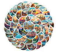 Shein 50 piezas Pegatinas de viaje europeas, pegatinas de ciudades, pegatinas de dibujos animados, pegatinas de viaje vintage, pegatinas de países, pegatina