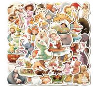 Shein 50 piezas Pegatinas ilustrativas de animales de cuentos de hadas para cuadernos, laptops, estuches de teléfonos, maletas y decoración