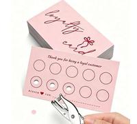 Shein 50 piezas Tarjetas de fidelización con estampado de lazos rosas, tarjetas de recompensa en blanco para pequeños negocios, boutiques, cafeterías, salon