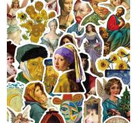 Shein 50 piezas World Famous Paintings Graffiti Pegatinas a prueba de agua de PVC, regalo de decoración de arte de dibujos animados para cuaderno de recorte