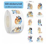 Shein 500 piezas de pegatinas de rollo del anime Bluey, pegatinas divertidas de dibujos animados de animación para recompensas de niños, decoración de lapto