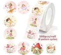 Shein 500 piezas/rollo Pegatinas de hadas de hongos de 1 pulgada, pegatinas de princesas de cuentos de hadas, pegatinas de casas de hongos, pegatinas mágica