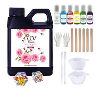 Shein 500g Kit de resina dura transparente de curado UV, incluye 6 pigmentos de color, taza de mezcla de silicona, guantes, paleta de mezcla y herramientas,