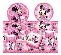 Shein 51 piezas Juego de vajilla de fiesta con tema de ratón de lunares rosas con pajarita - Platos, vasos, mantel desechables de papel, decoraciones de cum