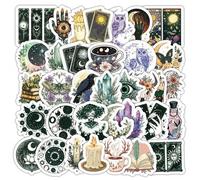 Shein 52/104 piezas Pegatinas de estética bruja, calcomanías místicas de tarot, cristal y cuervo, vinilo vintage gótico acuarela para diario, funda de teléf
