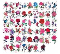 Shein 52 hojas Pegatinas de tatuaje de flores, pegatinas de tatuaje temporal de flores 3D coloridas y mariposas, pegatinas de arte de manga corporal, tatuaj