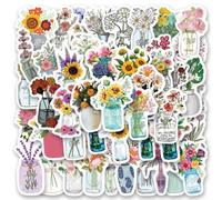 Shein 52 piezas Pegatinas de estética de vaso de flores, pegatinas de vinilo, calcomanías para libro de recortes, diario, portátil, parachoques, monopatín,