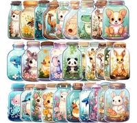 Shein 52 Uds Pegatinas de Botellas de Patrones Únicos, Pegatinas de Animales Creativas, Pegatinas de Vinilo de Dibujos Animados Lindos, Bonitos y Geniales,