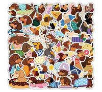 Shein 53 piezas de pegatinas lindas de perro salchicha, pegatinas de vinilo de cachorro de perro salchicha de dibujos animados con suéter, fiesta y rosquill
