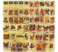 Shein 55 cartas piezas VSTAR GX EX VMAX con láminas de colores, negra, plateada y dorada. Incluye cartas de Charizard, Arceus, en inglés, alemán, francés y