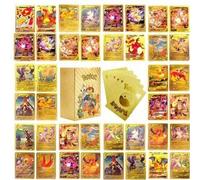 Shein 55 piezas Cartas de personajes del anime Pokémon, cartas de Pokémon con lámina negra/dorada, cartas de juego de anime en inglés, mazo de juego de mesa