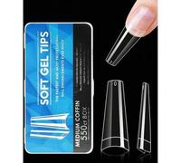 Shein 550 piezas Puntas de uñas francesas de ataúd medianas Puntas de gel suave transparente Puntas de uñas de cobertura completa Puntas de uñas acrílicas p