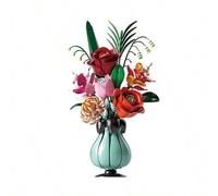 Shein 566 piezas Bloques de construcción de ramos de flores DIY Juguetes de ensamblaje de flores de plástico Rosas Campanas Flores Hojas naranjas Crisantemo