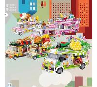 Shein 590+ Piezas Juego de Bloques de Construcción Miniatura Creativa de Camiones de Comida de Helados, Hamburguesas, Postres y Frutas, Incluye Camión de He
