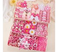Shein 593 piezas Conjunto de accesorios para el cabello con temática de niña dulce, incluye pinzas para el cabello con flores de perlas de gasa, pinzas para