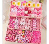 Shein 594 piezas Conjunto de accesorios para el cabello de niñas en color rosa dulce, incluye: Pasadores de flores de margarita, Pasadores de lazo de perlas
