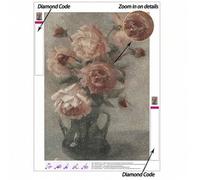 Shein 5D DIY Pintura de Diamantes | Kits de Pintura de Diamantes de Rosa Vintage. Rosas de acuarela en un jarrón. Diamante de arte HD, pintura decorativa he