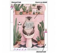 Shein 5D DIY Pintura de Diamantes | Pintura decorativa hecha a mano con elementos de animales antropomórficos. Una nutria linda usa el inodoro en una habita