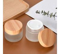 Shein 5g/20g/30g/50g Tarro de crema para ojos de vidrio esmerilado, tarro de humectante de vidrio con tapa de grano de madera, envase cosmético, reutilizabl