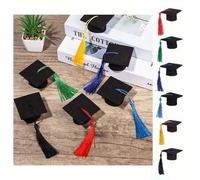 Shein 6/12/25pcs Gorros de graduación pequeños con borla, decoraciones de botella de vino de fieltro, mini gorros de graduación para decoración de fiesta de