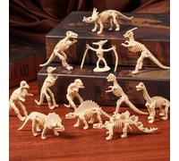 Shein 6/12 piezas Conjunto surtido de juguetes de esqueletos fósiles de dinosaurio - Figuras de dinosaurio de plástico en crema, esqueleto de dinosaurio de
