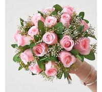 Shein 6/12 piezas de flores de rosa artificiales a granel con flores de Gypsophila, ramos de flores de rosa de seda falsa con tallos para decoración del hog