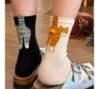 Shein 6/2/1 pares de calcetines divertidos con patrones aleatorios de gato lindo, huevo y campana, adecuados para otoño/invierno, Navidad, vuelta a la escue