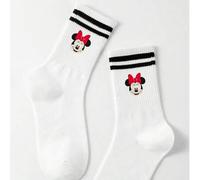 Shein 6/3/1 pares de calcetines de media caña para mujer con diseño de Minnie Mouse de Disney, a rayas en blanco y negro, diseño de dibujos animados de Disn