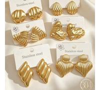 Shein 6/3 piezas Elegantes pendientes de acero inoxidable fundido, diversas formas geométricas. Estos pendientes de acero inoxidable de moda minimalista son