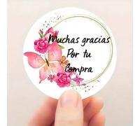 Shein 6/30 Piezas - 1/5 Hojas de Pegatinas Españolas "Gracias Por Su Compra" - Diseño floral elegante con círculos dorados y acentos de mariposa, perfecto p