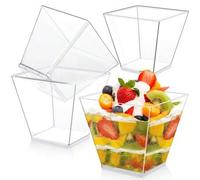 Shein 6,43 oz Tazas de postre de plástico, paquete de tazas de postre cuadradas pequeñas transparentes, tazas de plástico para parfait y aperitivos, tazas p