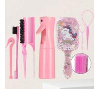 Shein 6/8 Piezas Juego de Peines, Incluye Peines de Dibujos Animados Lindos, Botellas Pulverizadoras de 200 ml, Herramientas para Trenzar, Peines de Cola de