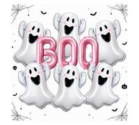 Shein 6/9 piezas Globos de decoración para fiesta de Halloween, globos Boo rosa, globos de papel de aluminio con decoración de fantasma lindo para fiesta de