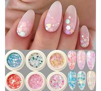 Shein 6 cajas de purpurina holográfica iridiscente con estrellas, corazones y círculos, lentejuelas mixtas Aurora Mermaid redondas y hexagonales, confeti de