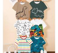 Shein 6 Camisetas de manga corta con estampado de dinosaurio para niños, caja ciega de 3 piezas enviadas al azar, nuevo modelo de verano, patrón lindo que m