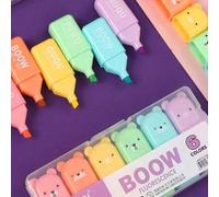 Shein 6 colores/set Bolígrafo fluorescente con forma de oso mini lindo, marcador de cabeza oblicuo de color, artículos de papelería de oficina escolar, rega