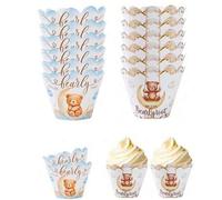 Shein 6 envoltorios para cupcakes de osito bebé, decoración para fiestas de bebés, decoración para baby shower "Ya casi no podemos esperar" para niños y niñ