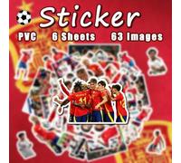 Shein 6 Hojas con un total de 63 pegatinas sobre la Selección Nacional de España para la Copa del Mundo, diseñadas para equipos que son fuertes contendiente