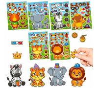 Shein 6 hojas de pegatinas DIY de animales de la selva, crea tus propias caras de animales del zoológico, calcomanías de vinilo impermeables, pegatinas dive