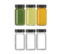 Shein 6 paquetes, Botellas de chupito de vidrio de 2 onzas con tapas negras - Frascos pequeños y transparentes, esenciales de viaje, botellas mini aptas par