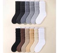 Shein 6 pares de calcetines caídos, para niñas pequeñas e infantes, calcetines largos tipo tripulación para niños y niñas, calcetines arrugados para volver