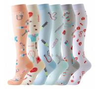 Shein 6 pares de calcetines de compresión atléticos para mujer y hombre, con diseño de corazón lindo, transpirables, hasta la rodilla, calcetines de compres