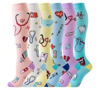Shein 6 pares de calcetines de compresión deportivos para enfermeras, para mujeres y hombres, con lindo corazón, hasta la rodilla. Calcetines de compresión