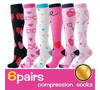 Shein 6 pares de calcetines de compresión para enfermeras con patrón de corazón para mujer, calcetines hasta la rodilla, calcetines largos de pantorrilla de