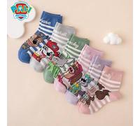 Shein 6 pares de calcetines tipo tripulación con estampado de rayas y letras de los personajes de Paw Patrol: Rubble, Chase y Skye. Cómodos, transpirables y
