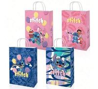 Shein 6 PIEZAS/12 PIEZAS/24 PIEZAS Bolsas de papel con temática de dibujos animados Lilo y Stitch con pegatinas para empaquetar dulces, regalos, decoración