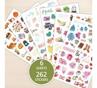 Shein 6 piezas/262 piezas - Planificadores diarios, pegatinas de planificación de vacaciones y temporada - Paquete de pegatinas de temporada vintage - Pegat