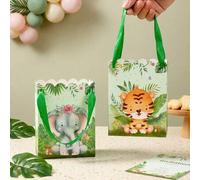 Shein 6 piezas Bolsas de papel con animales de la selva para baby shower, bolsas de regalo reutilizables con asa para cumpleaños y revelación de género