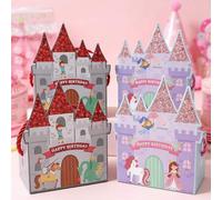 Shein 6 piezas Cajas de regalo con temática de castillo, cajas de decoración de caballero y princesa con brillo, decoraciones de cumpleaños, bolsas de regal